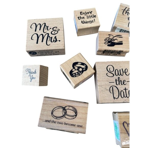 Wooden Rubber Stamp Set Wedding Love Inspirational Themes - Picture 2 of 5